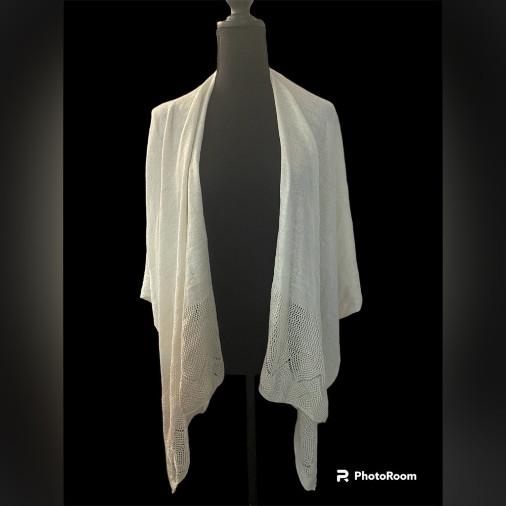 Adrienne Vittadini OpenFront Cardigan SilveryShinySleevelessDrapey OneSize Fits